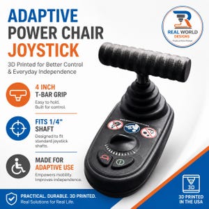 Power Chair Joystick T-Bar Grip, 4 Inch Round Adaptive Joystick Handle, 1/4 Inch Shaft, Smooth or Fuzzy Grip, 30+ Colors