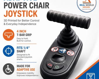 Adaptive Power Chair Joystick T-Bar Grip, 4 Inch, 1/4 Inch Shaft, Smooth Fuzzy Options