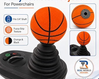 Fuzzy Basketball Power Chair Joystick Knob, 1/4 Inch Shaft Adaptive Joystick Grip, Orange Black Basketball Wheelchair Control Handle