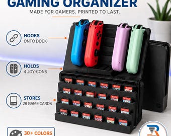 Nintendo Switch Dock Organizer | Joy-Con & Game Cartridge Holder | 3D Printed Switch Storage Rack | 30 Colors Available