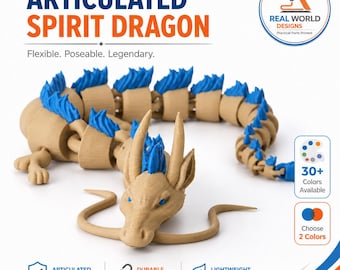 Articulated Spirit Dragon | 3D Printed Flexi Dragon Toy | Fantasy Desk Pet | Custom 2 Color Dragon | 30+ Colors Available