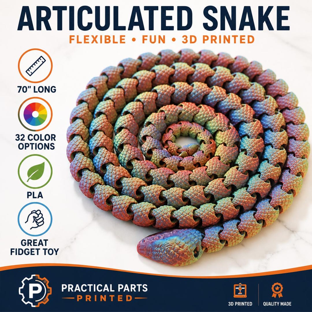 70 Inch Articulated Snake Fidget Toy | 3D Printed Flexible Snake | Long ...