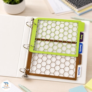 Custom Binder Dividers, Personalized 3 Ring Binder Tabs, Set of 5, 3D Printed Honeycomb Planner Dividers, School Office Organizer