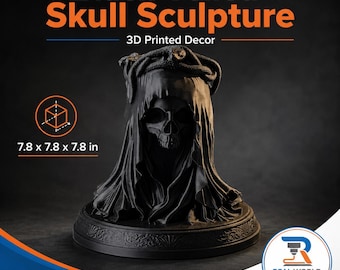 Black Veiled Skull Sculpture, Gothic 3D Printed Skull Decor, Dark Mystery Statue, Halloween Shelf Decor, Gothic Home Accent