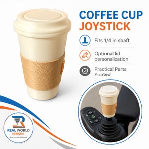 Coffee Cup Power Chair Joystick Knob, 1/4 Inch Shaft, Personalized Coffee Cup Mobility Chair Accessory, Custom Joystick Topper