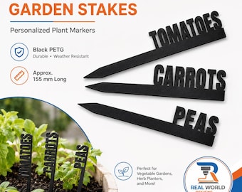 Custom Garden Stake Plant Marker | Personalized Vegetable Fruit Herb Label | Black PETG Plant Tag | Garden Row Marker