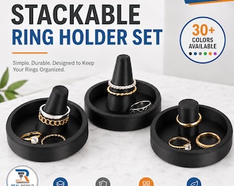 Stackable Ring Holder Set | 3D Printed Jewelry Organizer | Two Pack Ring Dish | Ring Cone Display | 30+ Color Options