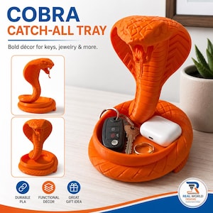 Cobra Snake Tray | 3D Printed Serpent Jewelry Holder | Gothic Desk Decor, Key Tray, Reptile Gift, 30+ Colors