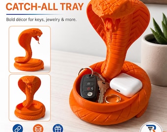 Cobra Snake Tray | 3D Printed Serpent Jewelry Holder | Gothic Desk Decor, Key Tray, Reptile Gift, 30+ Colors
