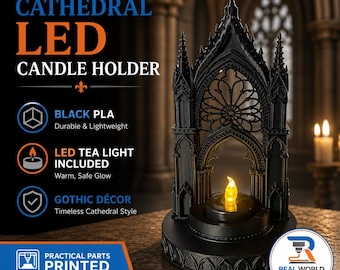 Black Cathedral LED Candle Holder, Gothic Tea Light Display, 3D Printed Cathedral Decor, Dark Academia Candle Light Holder