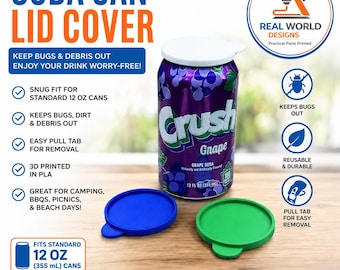 Soda Can Lid Cover for Standard 12 oz Cans, 3D Printed Bug & Debris Guard with Pull Tab, Camping BBQ Picnic Drink Accessory