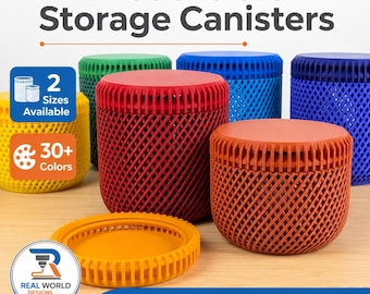 3D Printed Breathable Storage Canister with Lid | Crosshatch Lattice Container | Small Parts Jar | 82mm or 120mm | 30+ Colors