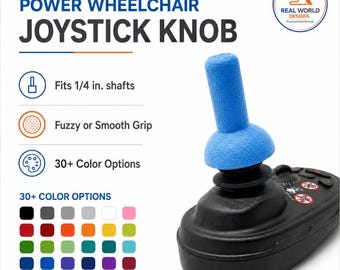 Power Wheelchair Joystick Knob | Custom 1/4 Inch Shaft Mobility Controller Topper | Grip Upgrade | Smooth or Fuzzy Texture | 30+ Colors