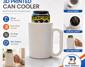 16 oz Tall Can Cooler with Handle, 3D Printed Can Holder, Slim Tall Boy Drink Sleeve, Non-Insulated Can Grip, 30+ Colors