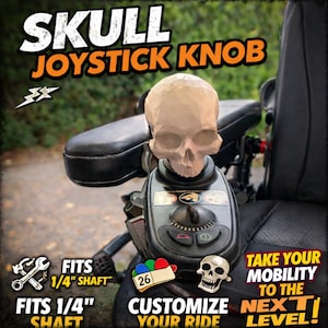 Skull Power Chair Joystick Knob | 1/4 Inch Shaft Wheelchair Joystick Topper | Human Skull Handle | Mobility Chair Accessory