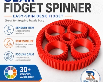 Gear Fidget Spinner – 4 Inch 3D Printed Stress Relief Toy, Easy Spin Desk Fidget, Sensory Spinner, 30+ Color Options