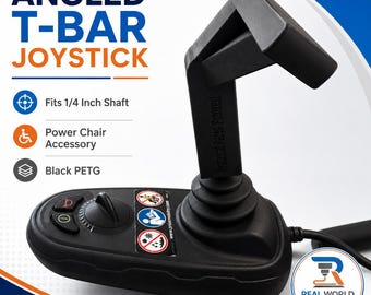 Angled T-Bar Power Chair Joystick Knob, 1/4 Inch Shaft Mobility Controller Topper, Black PETG Wheelchair Joystick Handle