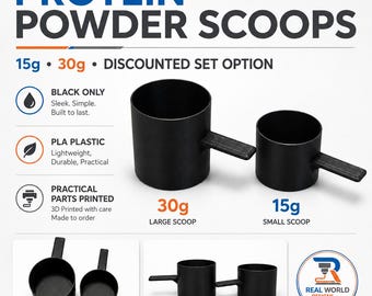 Protein Powder Scoop 15g 30g or Set, Black 3D Printed PLA Measuring Scoop, Supplement Scoop for Dry Powders