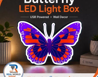 Butterfly LED Light Box, 3D Printed Butterfly Wall Decor, USB Night Light, Colorful Butterfly Lamp, Handmade Room Decor Gift