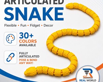 Articulated Snake Fidget Toy, 3D Printed Flexible Snake with Detailed Scales, Desk Fidget, Sensory Toy, Snake Decor, 30+ Colors