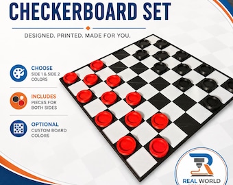 Custom 3D Printed Checkerboard Set | Choose Player Colors | Handmade Checkers Board Game | Personalized Board Color Upgrade