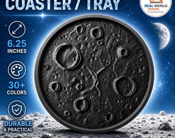 Moon Crater Coaster Tray | 3D Printed Lunar Catchall Dish, 6.25 Inch Round Desk Tray, Space Decor, Gift for Moon Lovers