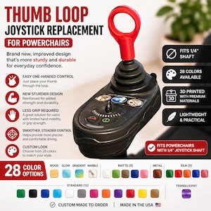 Thumb Loop Joystick | Powerchair 1/4 Shaft | One-Hand Control Aid | Adaptive Mobility Grip | 27 Colors | Sturdy Design