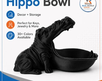 3D Printed Hippo Bowl | Decorative Animal Tray | Hippo Key Dish | Jewelry Holder | Sculptural Catchall Bowl | Practical Parts Printed