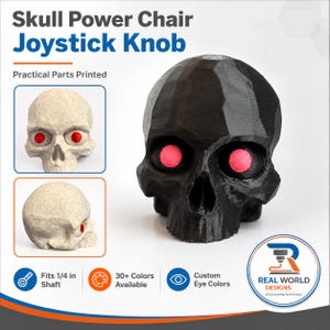 Skull Power Chair Joystick Knob with Custom Eyes, 1/4 Inch Shaft Powerchair Grip, Gothic Mobility Chair Accessory, 30+ Colors