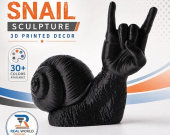 Rock and Roll Snail Sculpture | 3D Printed Quirky Snail Decor | Funny Music Lover Gift | Gothic Desk Shelf Decor | 30+ Colors
