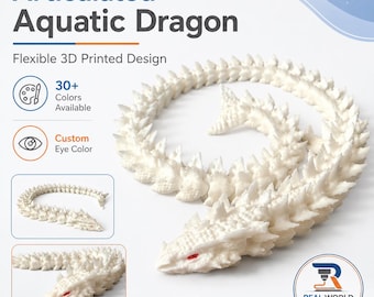 Articulated Aquatic Dragon | 3D Printed Flexible Dragon Fidget Toy | Custom Body Color & Eye Color | 30+ Colors Available