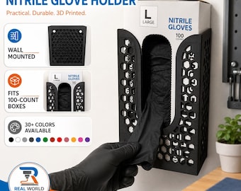 Wall Mount Nitrile Glove Holder for 100 Count Boxes, 3D Printed Disposable Glove Dispenser, Garage Shop Organizer