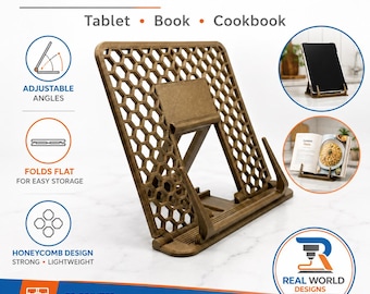 Soporte para tablet con diseño de panal / Soporte plegable para libros / Soporte para libros de cocina / Soporte ajustable para iPad / Soporte para lectores electrónicos / Más de 30 colores