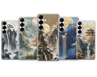 Japanische Handyhülle Berge Gold Wasserfall passen für Samsung S25 S24 S23 S22 S21 Plus Ultra FE S10 Galaxy Note 20 A16 A17 A55 A56 A14