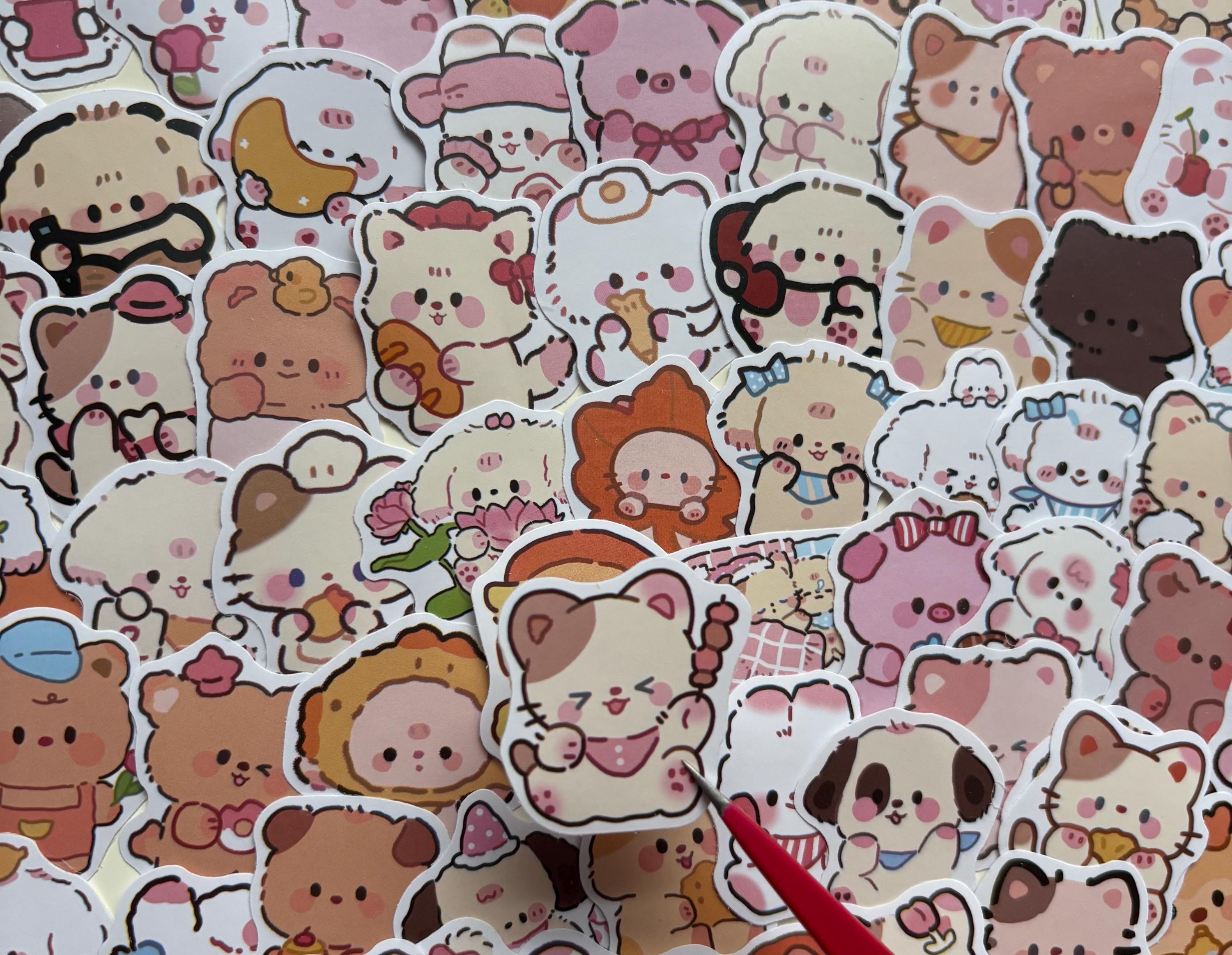 Kawaii Cute Animal Sticker Pack, Coquette Soft Pastel Bear Stickers ...