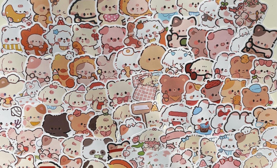 Kawaii Cute Animal Sticker Pack, Coquette Soft Pastel Bear Stickers ...