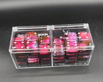 Pink Resin Domino Set with Metallic Dots
