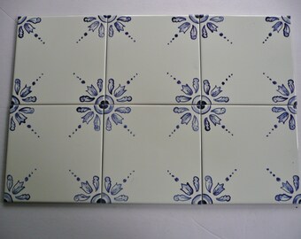 Delft inspired hand painted ceramic tile 4.25 inches square