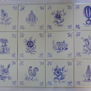 French Country Delft handpainted ceramic tiles 6 x 6 in Blue on white