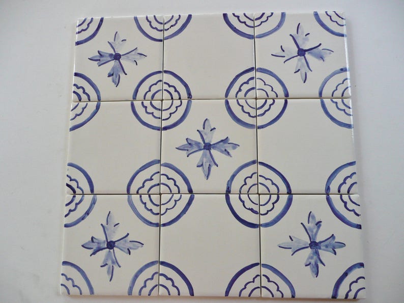 Blue And White Delft French Country Majolica Geometric Ceramic Image 0