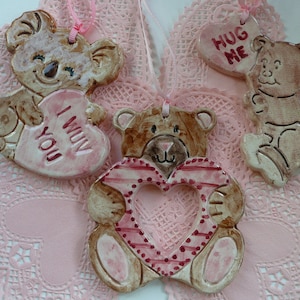 Handmade Ceramic Valentine Ornaments - three little bears