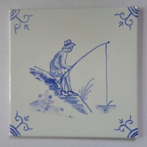 Boy Fishing - Delft style 6x6 tile