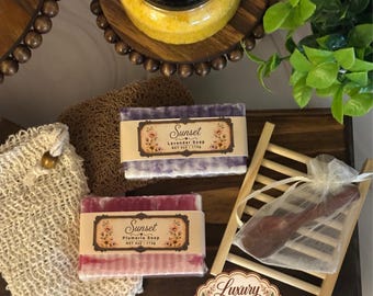 Luxury Soap Gift Set, Handmade Soap & Sugar Scrub Gift Set, Self Care Gift, Spa Gift Box, Soap Saver Set, Gift for Her, Goat Milk Soap