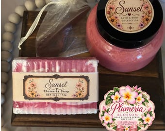 Plumeria Blossom Soap and Sugar Scrub Set | Floral Bath Gift for Her