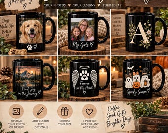 Custom Personalized Black Mug, Your Photo or Design, Custom Coffee Mug, Personalized Photo Gift, Personalized Ceramic Coffee Cup