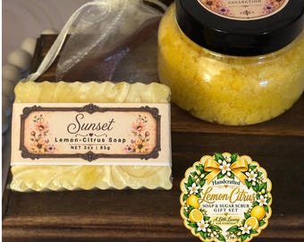 Lemon Citrus Soap and Sugar Scrub Set | Fresh Citrus Bath Gift for Her