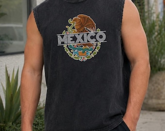 Mexico Eagle Graphic Tank Top, Washed Cotton Sleeveless Streetwear, Customizable Soccer Tee