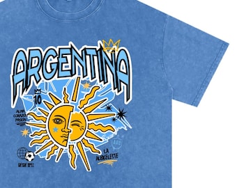 Argentina Streetwear Graphic Tee | Oversized Washed Blue Soccer Shirt
