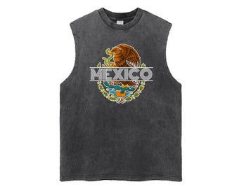 Mexico Eagle Graphic Tank Top, Washed Cotton Streetwear, Unisex Soccer Fan Shirt