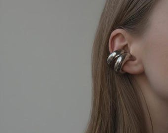 Massive Ohrklemmen aus Gold/Silber, breites Band, kein Piercing erforderlich